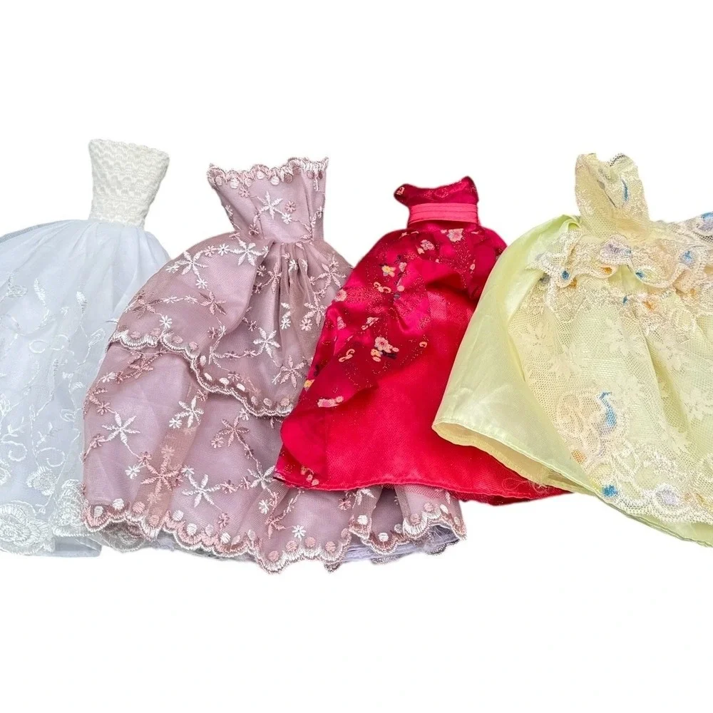 Lot of 4 Barbie Doll Ball Gowns Pink White Red Yellow Lace Satin Formal Dresses